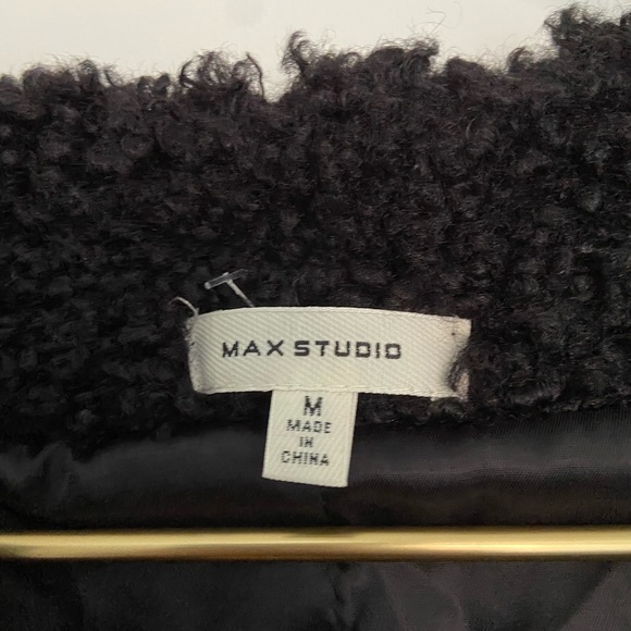Max Studio Black Faux Shearling Structured Coat - Picture 7 of 9